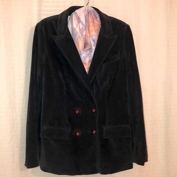 DVF 10 Navy Double Breasted Corduroy Lourdes Blazer Jacket - Picture 1 of 16